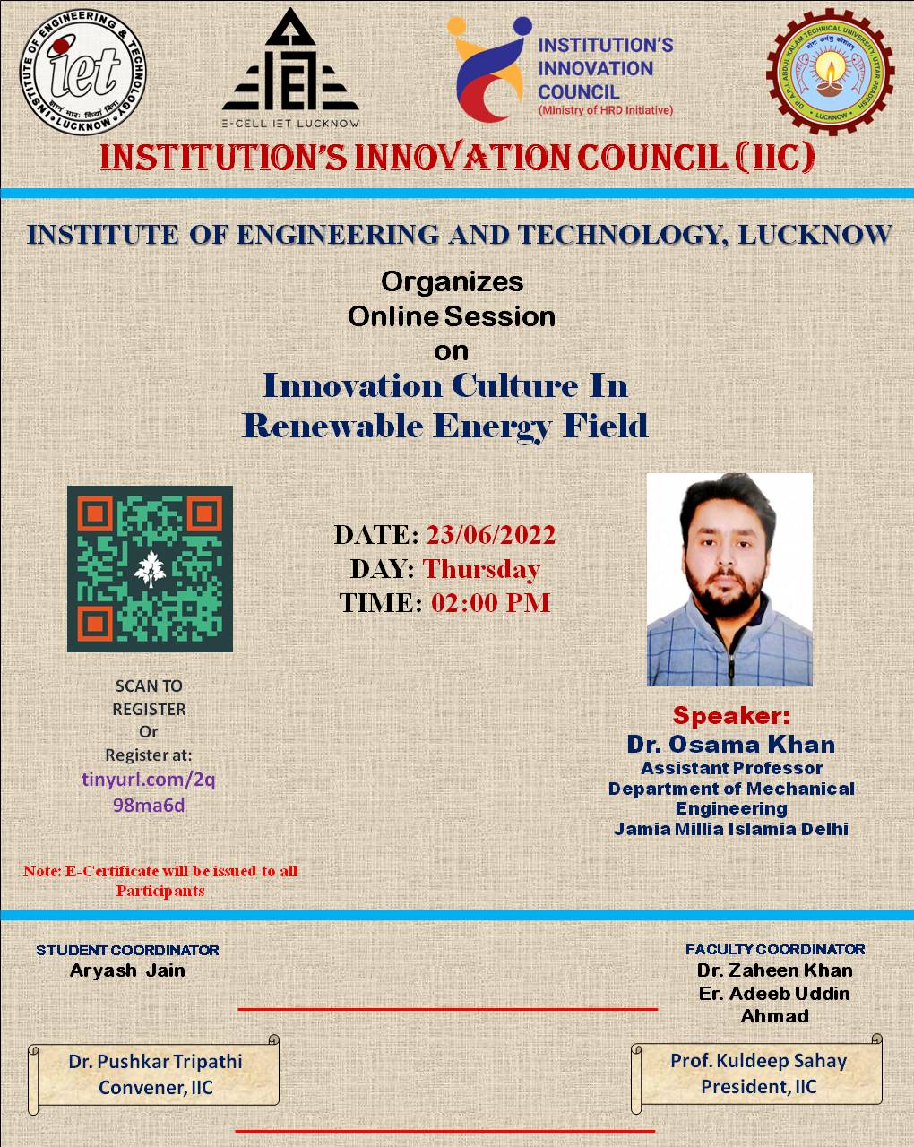 online session on "Innovation Culture In Renewable Energy Field"