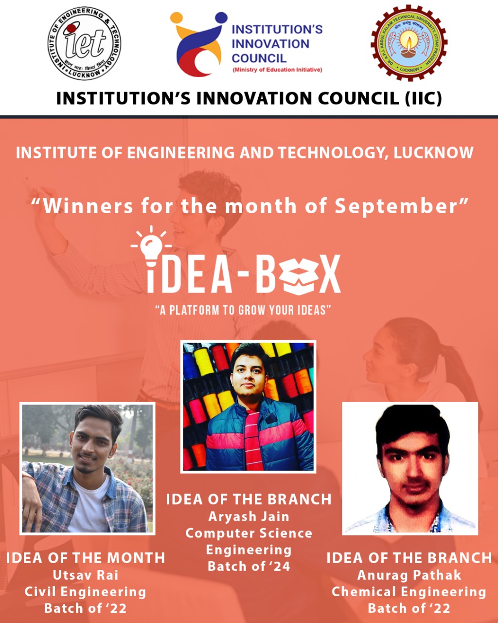 winners of IDEA-BOX by IIC, IET for september