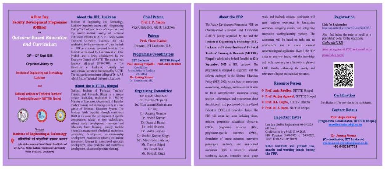 A Five Day FDP on Outcome-Based Education and Curriculum